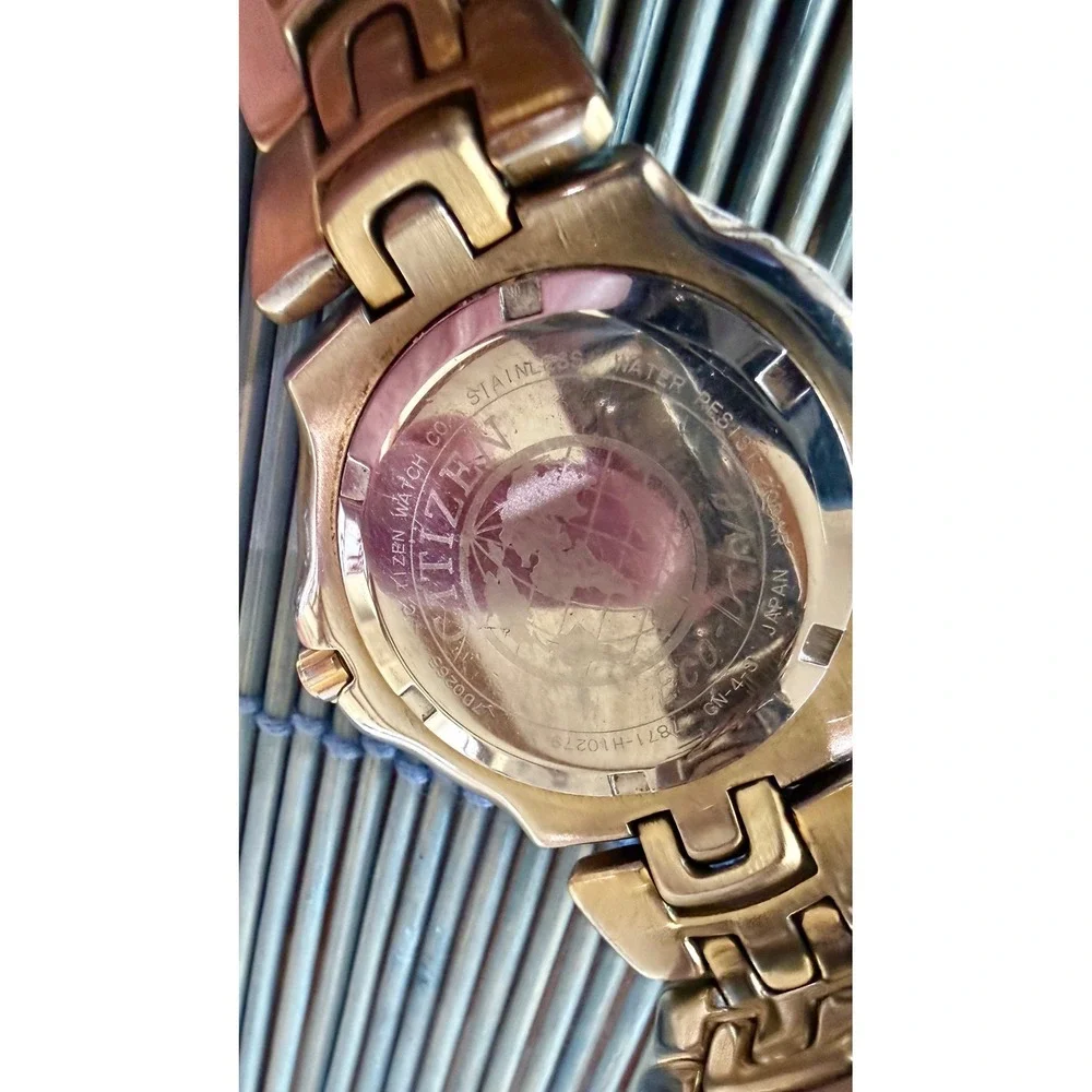 Citizen Eco-Drive Solar-Tech 180 Gold Tone WR200 Watch Working New Cell